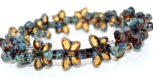 Table Cut Butterfly Beads, Transparent Light Topaz Yellow Travertin (10020-86800), Glass, Czech Republic