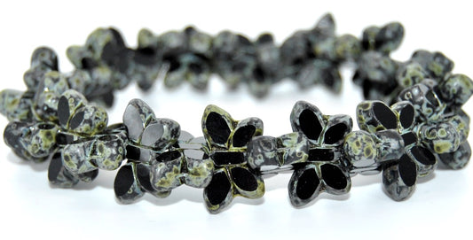 Table Cut Butterfly Beads, Black Travertin (23980-86800), Glass, Czech Republic
