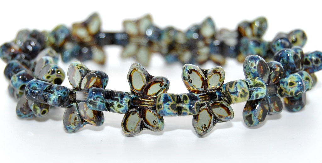 Table Cut Butterfly Beads, Transparent Gray Travertin (40020-86800), Glass, Czech Republic