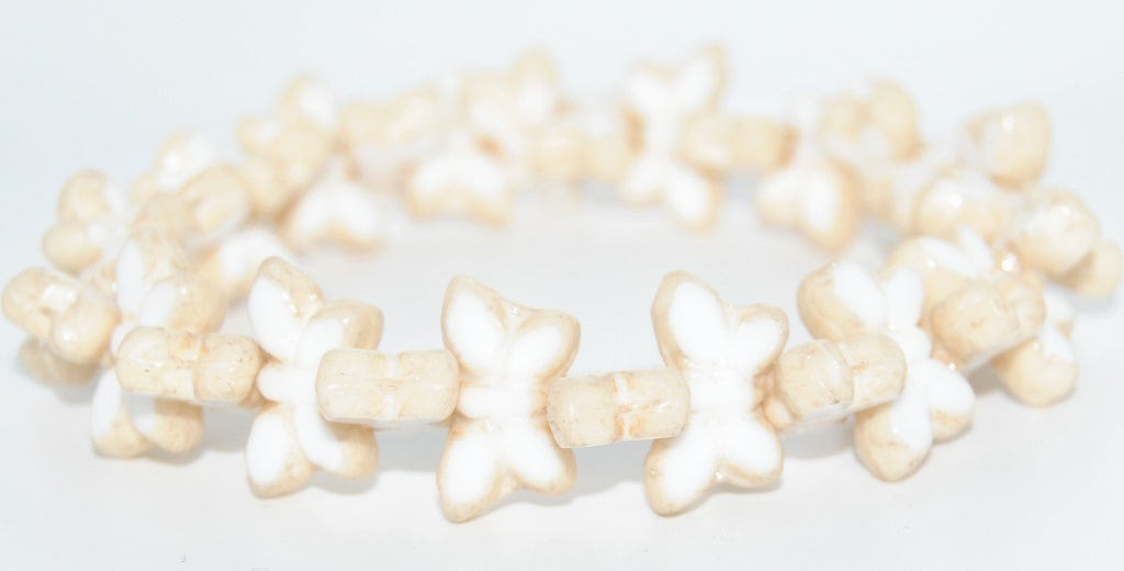 Table Cut Butterfly Beads, White Luster Brown Full Coated (02010-14413), Glass, Czech Republic
