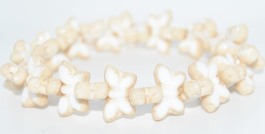 Table Cut Butterfly Beads, White Luster Brown Full Coated (02010-14413), Glass, Czech Republic