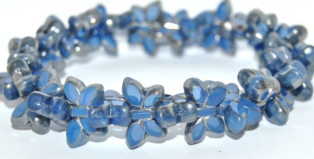 Table Cut Butterfly Beads, Opal Blue Chrome 2X (31010-CHROME-2X), Glass, Czech Republic