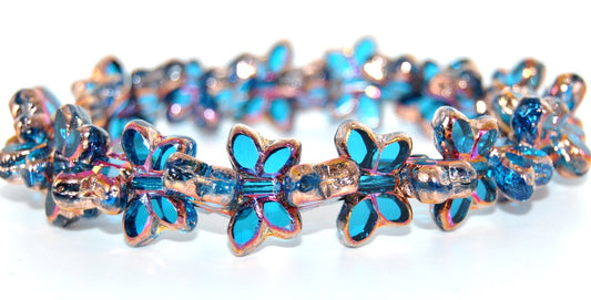 Table Cut Butterfly Beads, Transparent Aqua Sliperit 2X (60040-29500-2X), Glass, Czech Republic