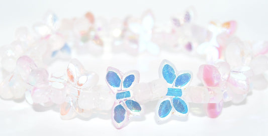 Table Cut Butterfly Beads, Opaque Pink Ab 2X (76018-AB-2X), Glass, Czech Republic
