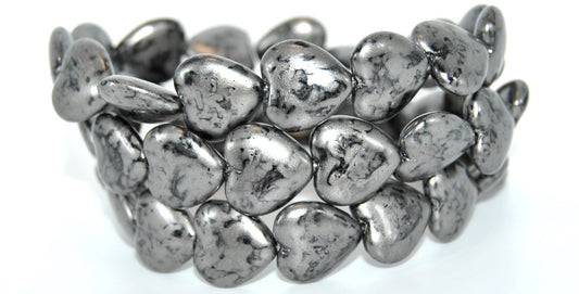 Heart Pressed Glass Beads, Black 86700 (23980-86700), Glass, Czech Republic