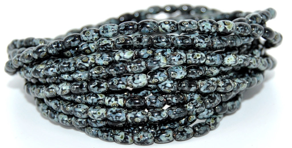 Olive Oval Pressed Glass Beads, Black Travertin (23980-86800), Glass, Czech Republic