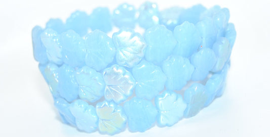 Grape Leaf Pressed Beads, Opal Blue Ab (31010-AB), Glass, Czech Republic