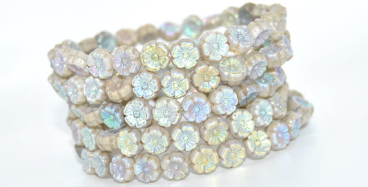 Hawaii Flower Pressed Glass Beads, 13060 Ab 2Xside (13060-AB-2XSIDE), Glass, Czech Republic