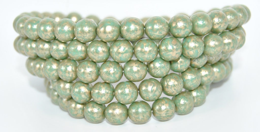 Round Pressed Glass Beads Druck, Turquoise 86710 (63130-86710), Glass, Czech Republic