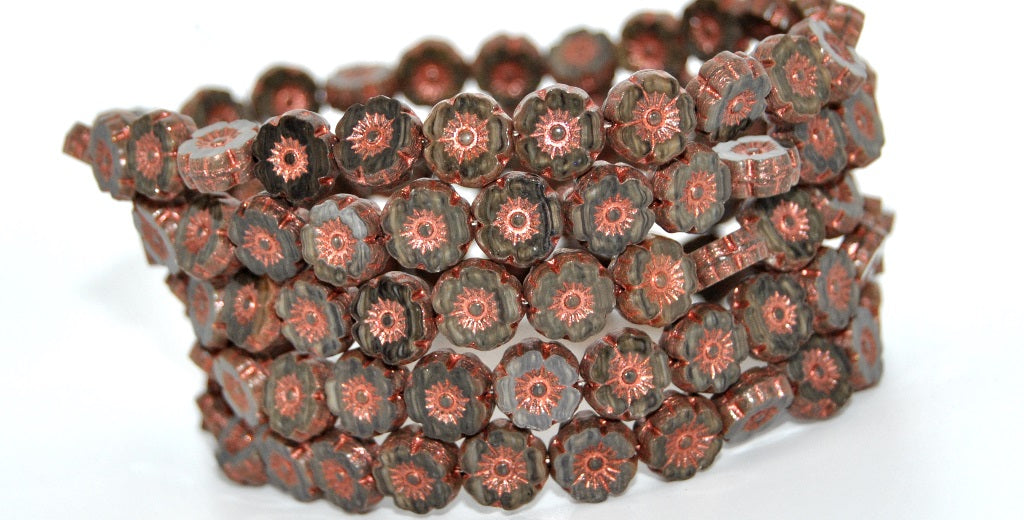 Table Cut Round Beads Hawaii Flowers, Mix Brown Crystal 55307 (16617-55307), Glass, Czech Republic