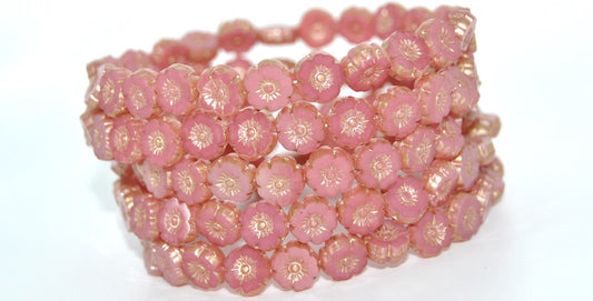 Table Cut Round Beads Hawaii Flowers, Opal Pink 86710B (71010-86710B), Glass, Czech Republic