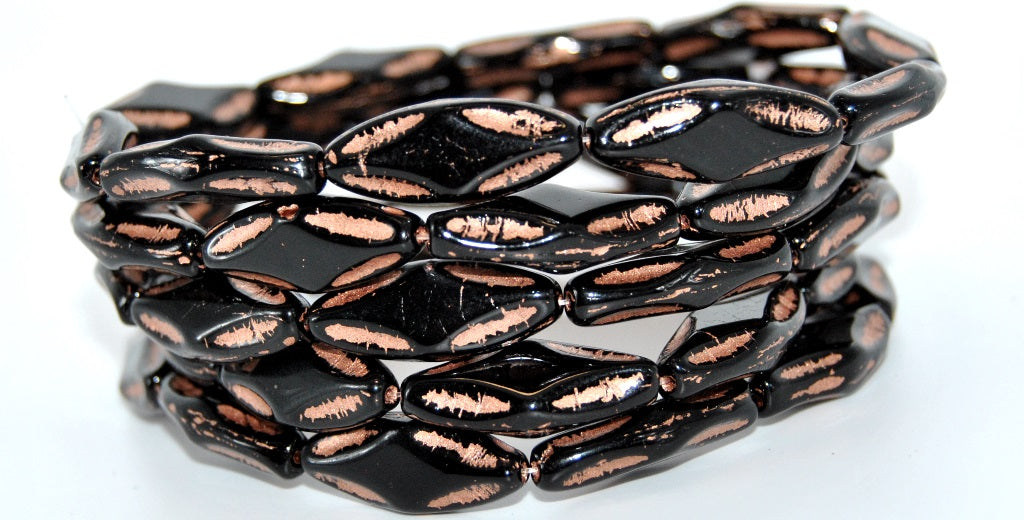 6-Petal Flower Pressed Glass Beads, Black Copper Lined (23980-54200), Glass, Czech Republic