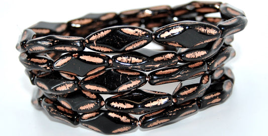 6-Petal Flower Pressed Glass Beads, Black Copper Lined (23980-54200), Glass, Czech Republic