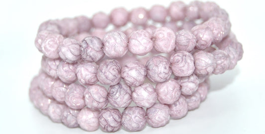 Round Rose Pressed Glass Beads, White Luster Lila (02010-14494), Glass, Czech Republic