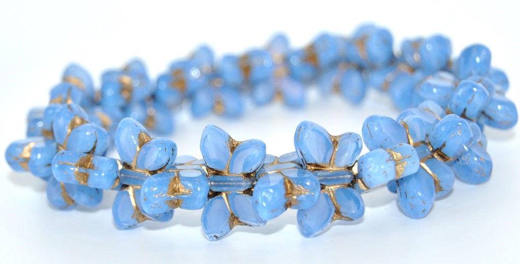 Table Cut Butterfly Beads, Opal Blue Gold Lined (31000-54202), Glass, Czech Republic
