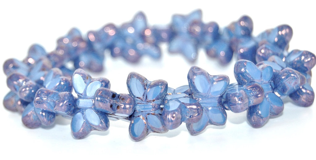 Table Cut Butterfly Beads, Opal Blue Bronze (31000-14415), Glass, Czech Republic