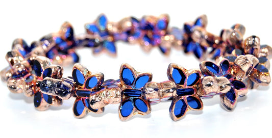 Table Cut Butterfly Beads, Transparent Blue Rose Gold Capri 2X (30080-27101-2X), Glass, Czech Republic