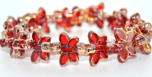 Table Cut Butterfly Beads, Transparent Red Rose Gold Capri 2Xside (90060-27101-2XSIDE), Glass, Czech Republic