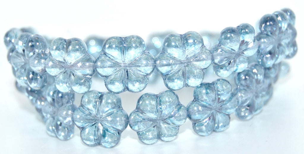 6-Petal Flower Pressed Glass Beads, Crystal Luster Blue Full Coated (00030-14464), Glass, Czech Republic