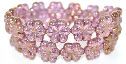 6-Petal Flower Pressed Glass Beads, Crystal Luster Violet Full Coated (00030-14496), Glass, Czech Republic