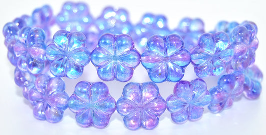 6-Petal Flower Pressed Glass Beads, Crystal Glossy Blue Violet (00030-48102), Glass, Czech Republic