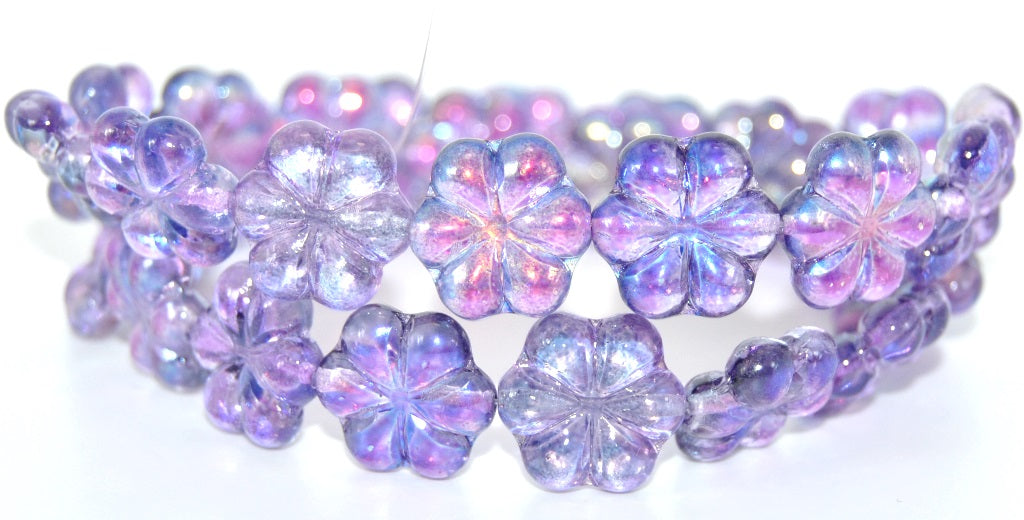 6-Petal Flower Pressed Glass Beads, Crystal Glossy Purple Gray (00030-48122), Glass, Czech Republic