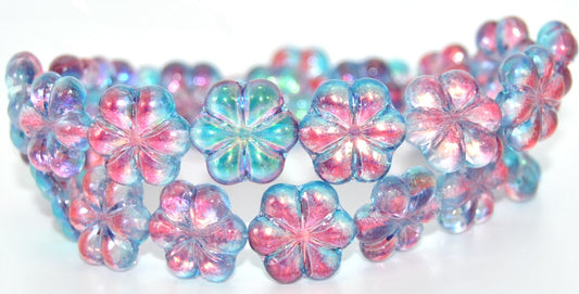 6-Petal Flower Pressed Glass Beads, Crystal Glossy Red Blue (00030-48113), Glass, Czech Republic