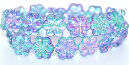 6-Petal Flower Pressed Glass Beads, Crystal Glossy Blue Purple (00030-48123), Glass, Czech Republic