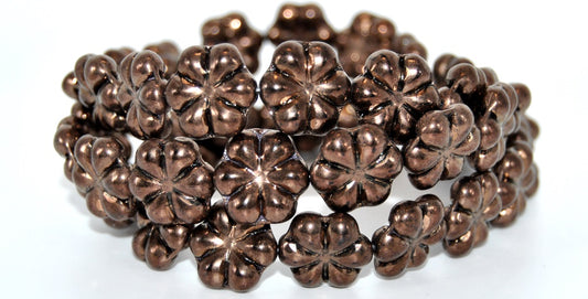 6-Petal Flower Pressed Glass Beads, Black Bronze (23980-14415), Glass, Czech Republic