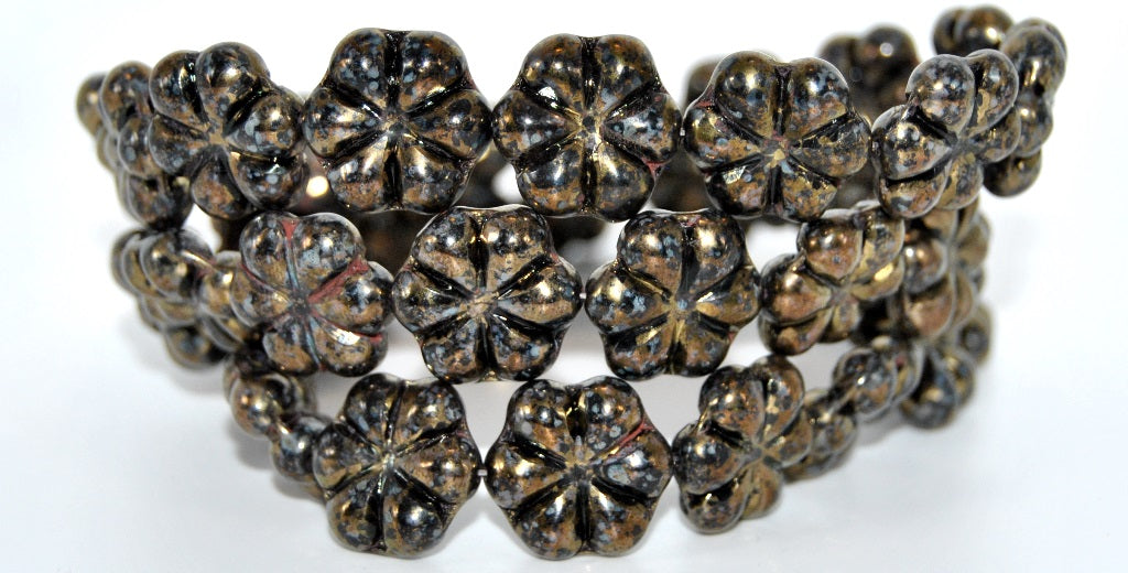 6-Petal Flower Pressed Glass Beads, Black Senegal Violet (23980-15695), Glass, Czech Republic