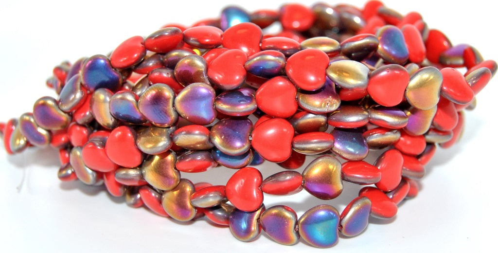 Heart Pressed Glass Beads, Pre79001 88 Red Sliperit (PRE79001-88-93190-29500), Glass, Czech Republic