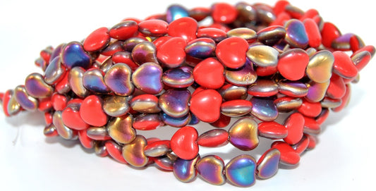 Heart Pressed Glass Beads, Pre79001 88 Red Sliperit (PRE79001-88-93190-29500), Glass, Czech Republic