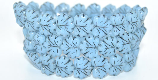 Grape Leaf Pressed Beads, Opal Blue 43815 (31010-43815), Glass, Czech Republic