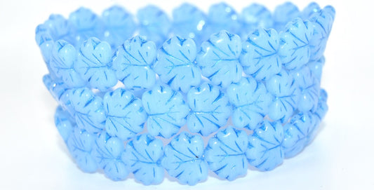 Grape Leaf Pressed Beads, Opal Blue Blue Lined (31010-43812), Glass, Czech Republic