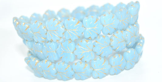 Grape Leaf Pressed Beads, Opal Blue Yellow Lined (31010-43803), Glass, Czech Republic