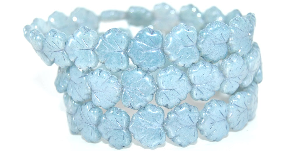 Grape Leaf Pressed Beads, Opal White Luster Blue Full Coated (01000-14464), Glass, Czech Republic