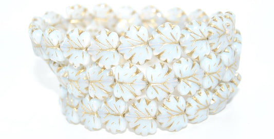 Grape Leaf Pressed Beads, Opal White Gold Lined (01000-54202), Glass, Czech Republic