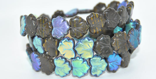 Grape Leaf Pressed Beads, Mix Brown Crystal Ab (16617-AB), Glass, Czech Republic