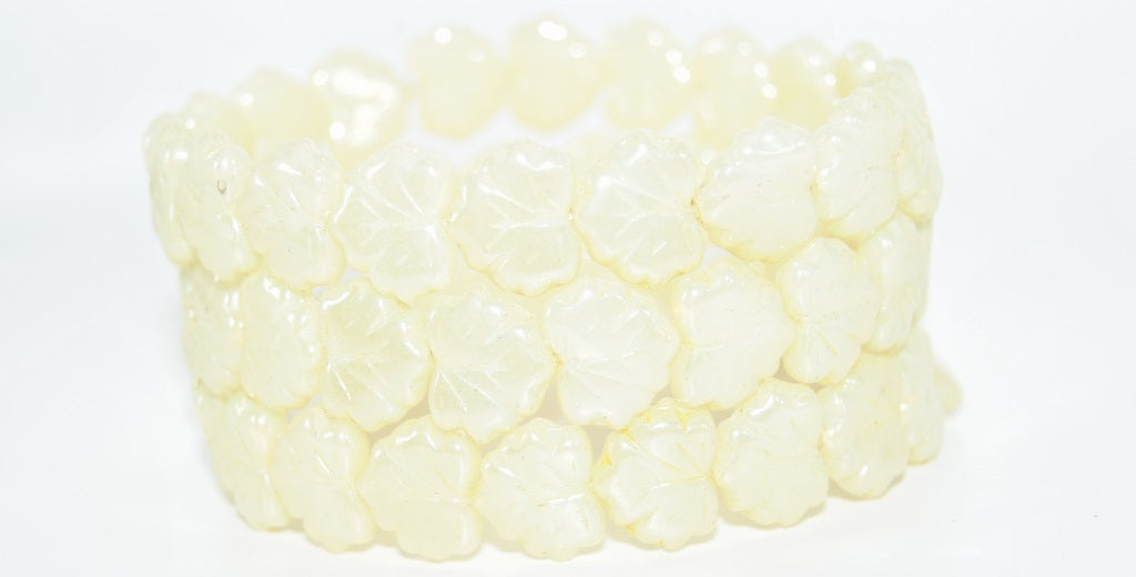 Grape Leaf Pressed Beads, Opal White Luster Yellow Full Coated (01000-14483), Glass, Czech Republic
