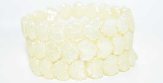 Grape Leaf Pressed Beads, Opal White Luster Yellow Full Coated (01000-14483), Glass, Czech Republic