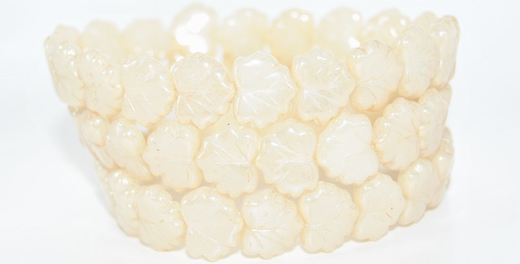 Grape Leaf Pressed Beads, Opal White Luster Brown Full Coated (01000-14413), Glass, Czech Republic