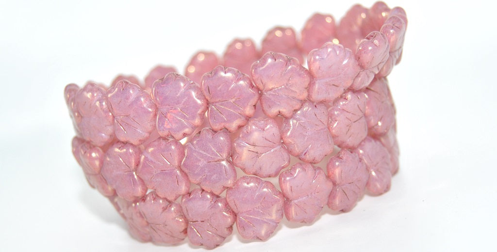 Grape Leaf Pressed Beads, Opal White Luster Red Full Coated (01000-14495), Glass, Czech Republic