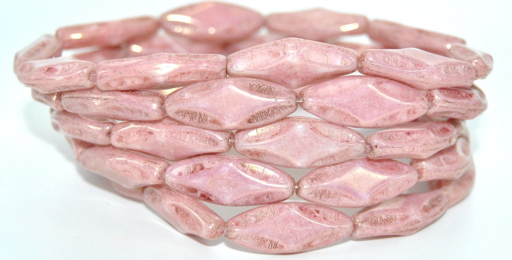 6-Petal Flower Pressed Glass Beads, White Luster Red Full Coated (02010-14495), Glass, Czech Republic