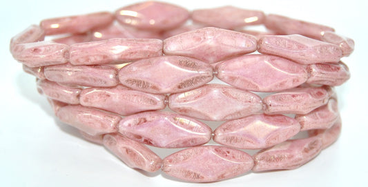 6-Petal Flower Pressed Glass Beads, White Luster Red Full Coated (02010-14495), Glass, Czech Republic