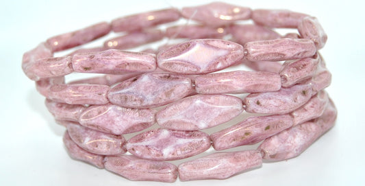 6-Petal Flower Pressed Glass Beads, White Luster Violet Full Coated (02010-14496), Glass, Czech Republic