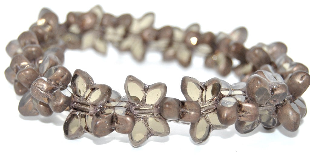 Table Cut Butterfly Beads, Transparent Gray Bronze Matte (40020-14415M), Glass, Czech Republic