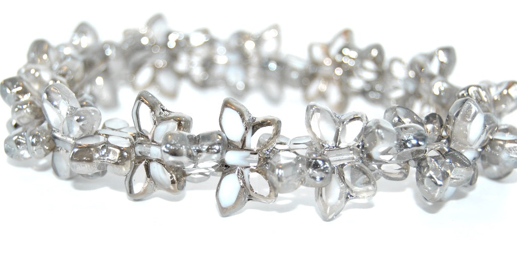 Table Cut Butterfly Beads, Mix Crystal White Chrome 2Xside (06008-CHROME-2XSIDE), Glass, Czech Republic