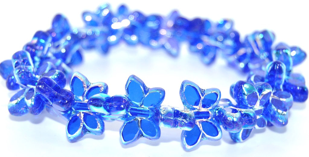 Table Cut Butterfly Beads, Transparent Blue Ab 2X (30080-AB-2X), Glass, Czech Republic