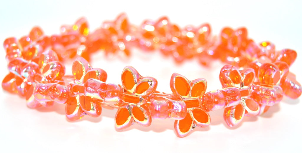 Table Cut Butterfly Beads, Transparent Orange Ab 2Xside (90020-AB-2XSIDE), Glass, Czech Republic