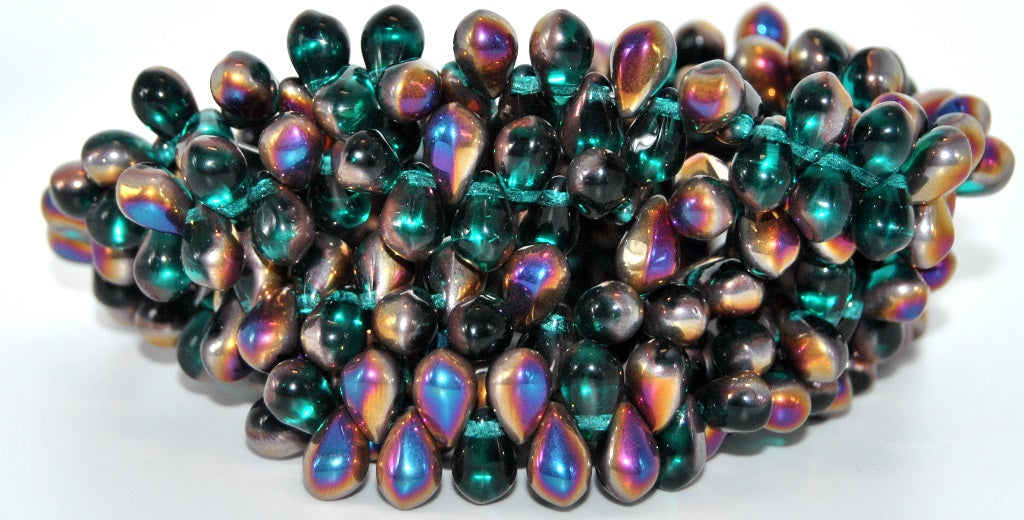 Pear Teardrop Pressed Glass Beads,Transparent Aqua Sliperit (60230-29500), Glass, Czech Republic